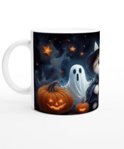 Söt Halloween Katt i Häxhatt Keramisk Mugg - Perfekt för Kusligt Mysiga Stunder