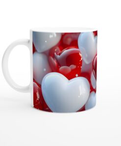 Kärleksfull Design Keramikmugg - Vit 11oz med Röda och Vita Hjärtan
