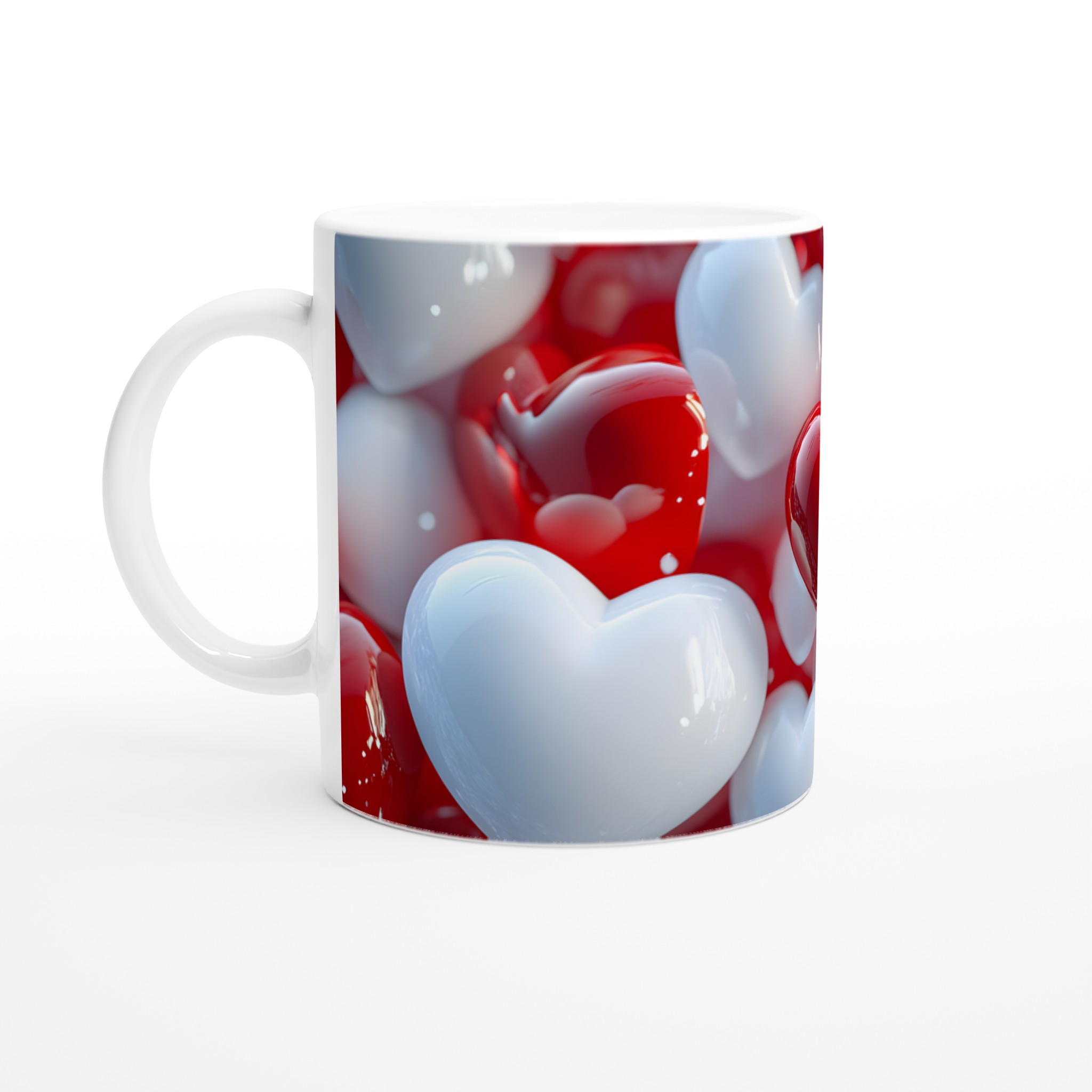 Kärleksfull Design Keramikmugg - Vit 11oz med Röda och Vita Hjärtan