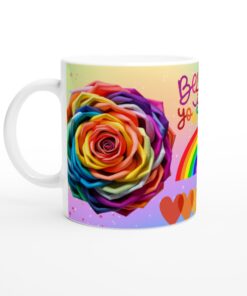 Keramisk Mugg – "Believe In Yourself" med Regnbågsrosor – Färgstark Vardagsfavorit