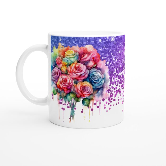 Mugg med Akvarellrosor – En Blomstrande Vardagsfavorit i Glittrande Design