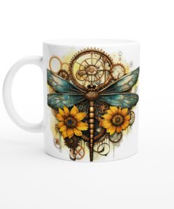 Steampunk Dragonfly Mugg – Unik keramikmugg med vintagedetaljer och livfulla blommor