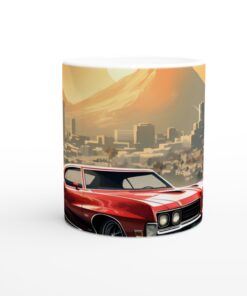 Retro Muscle Car Sunset – Vit 11oz keramisk mugg för entusiaster