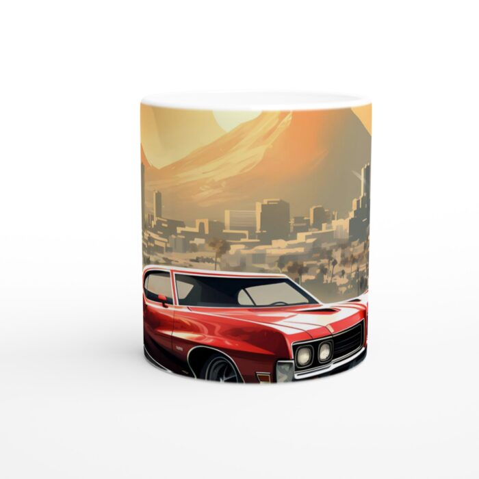 Retro Muscle Car Sunset – Vit 11oz keramisk mugg för entusiaster