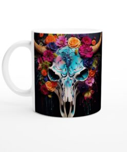 Keramisk Mugg – Floral Bull Skull: Konstnärlig Favorit för Kaffeälskare