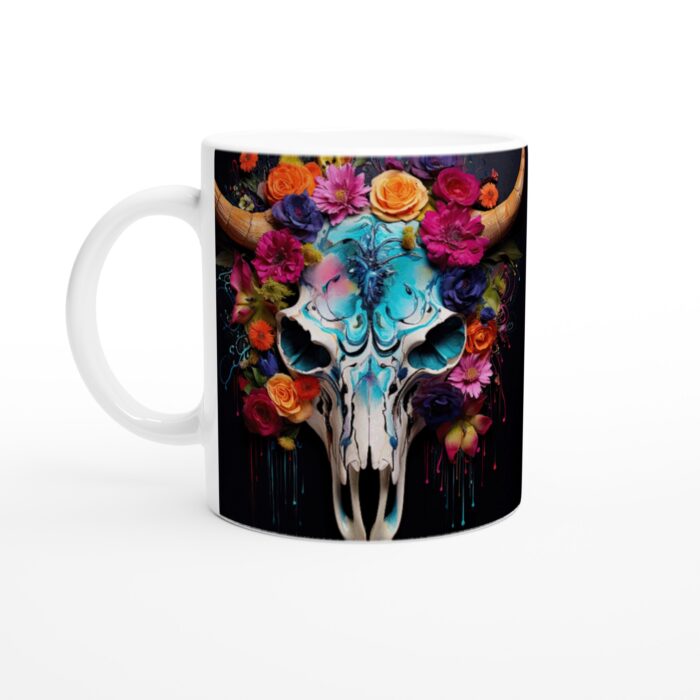Keramisk Mugg – Floral Bull Skull: Konstnärlig Favorit för Kaffeälskare