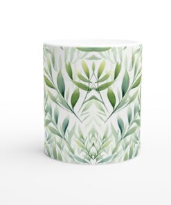 Akvarell lövmönster keramisk mugg – Skir grönska på din 11oz kaffekopp
