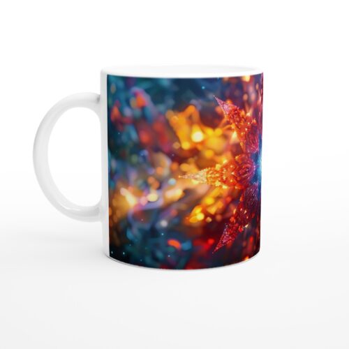 Kosmisk Strålblomma Keramikmugg – Strålande Vit 11oz Kaffemugg med Lysande, Färgstarkt Tryck