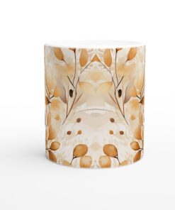 Jordnära Akvarell Lövmönster 11oz Keramisk Mugg – Naturlig Elegans för Din Vardag