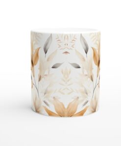 Elegant Keramisk Mugg med Subtila Akvarellblad – 11 oz Vit Mugg