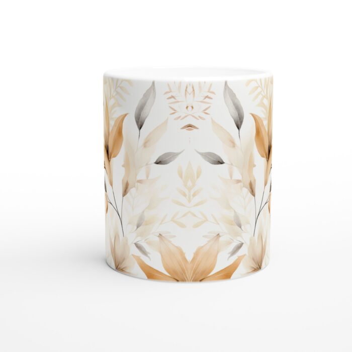 Elegant Keramisk Mugg med Subtila Akvarellblad – 11 oz Vit Mugg