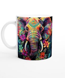 Färgexplosion Elefant Keramisk Mugg – Konstfull Vardagsfavorit för Ditt Kaffe eller Te