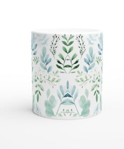 Akvarell Löv Mugg – En 11oz Keramisk Kaffekopp med Naturinspirerad Design