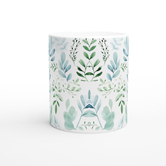 Akvarell Löv Mugg – En 11oz Keramisk Kaffekopp med Naturinspirerad Design