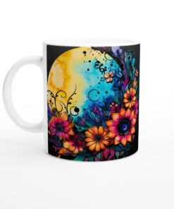 Färgexplosion – Keramisk Mugg med Vibrerande Flora och Eterisk Måne