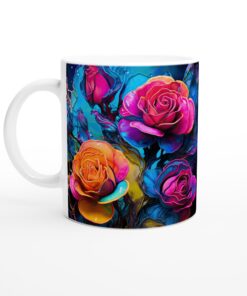 Keramisk mugg – vardagsfavoriten för alla tillfällen – Psykedeliska rosor i neonfärger