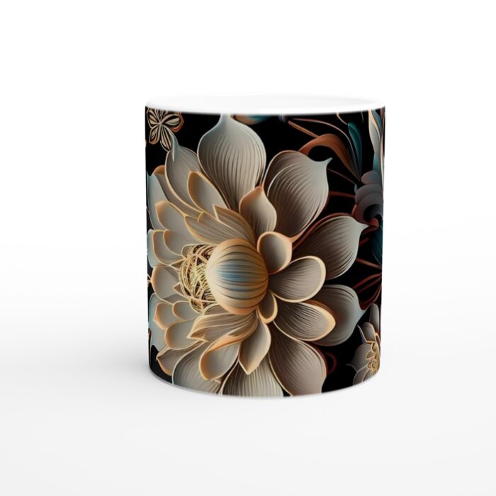 Lyxig Floral Keramikmugg 11oz - Konstnärlig Design i Guld & Turkos