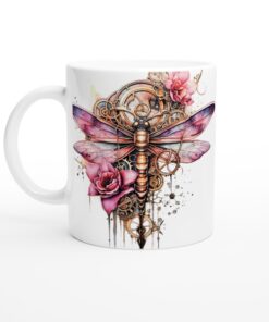 Keramisk Mugg – Steampunk Fjärilsdröm med Rosa Blommor