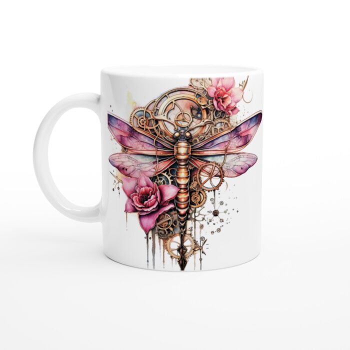Keramisk Mugg – Steampunk Fjärilsdröm med Rosa Blommor