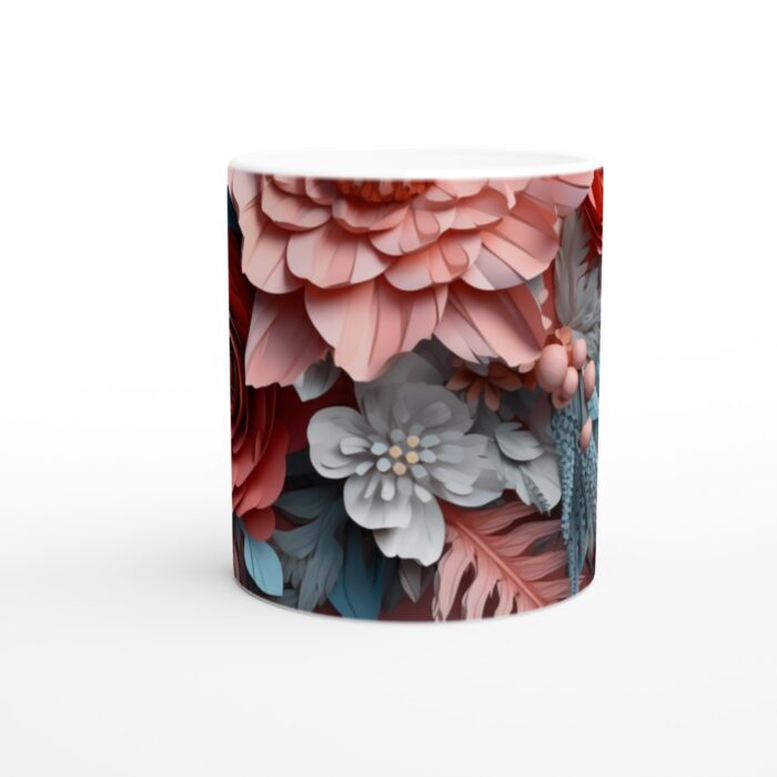 Pastellblommig 11 oz keramisk mugg - En dröm i korall, mint och krämvitt
