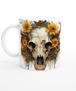 Steampunk Skull Mugg – Med Solarblommor och Kugghjul. En Unik Gåva för Den Med Utsökt Smak