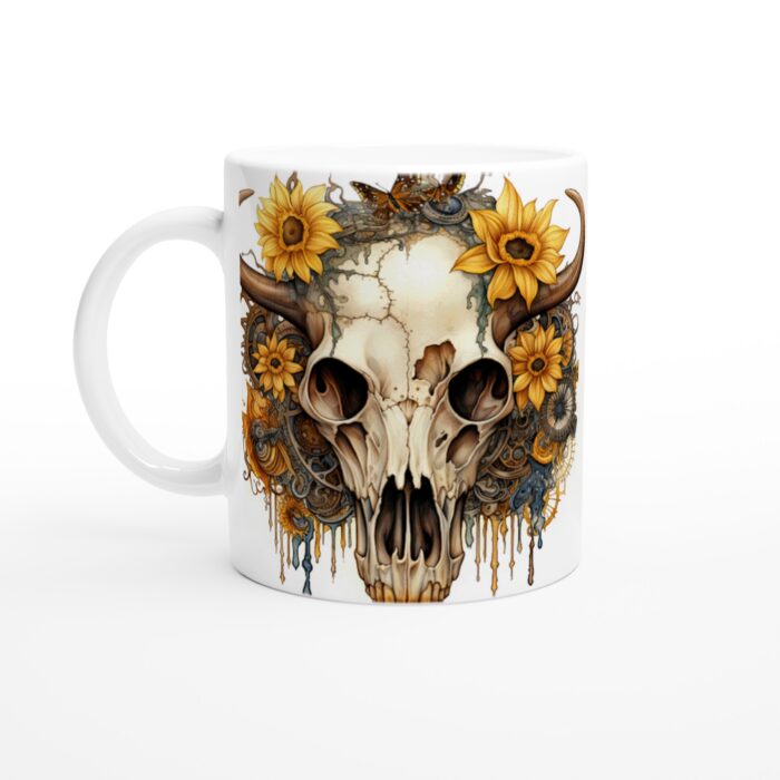 Steampunk Skull Mugg – Med Solarblommor och Kugghjul. En Unik Gåva för Den Med Utsökt Smak