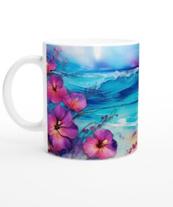 Tropisk Hibiskusmugg – Färgstark Keramisk Mugg med Havsinspirerat Motiv
