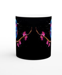Färgglad Fågelkeramikmugg – Blå-rosa akvarelldesign för kaffe- och teälskare
