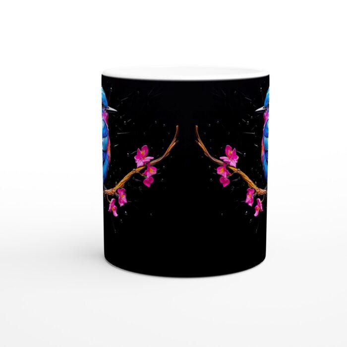Färgglad Fågelkeramikmugg – Blå-rosa akvarelldesign för kaffe- och teälskare