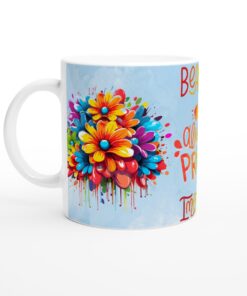Färgexplosion Keramisk Mugg – "Beautiful, Always Proud, Important" i Levande Regnbågsfärger