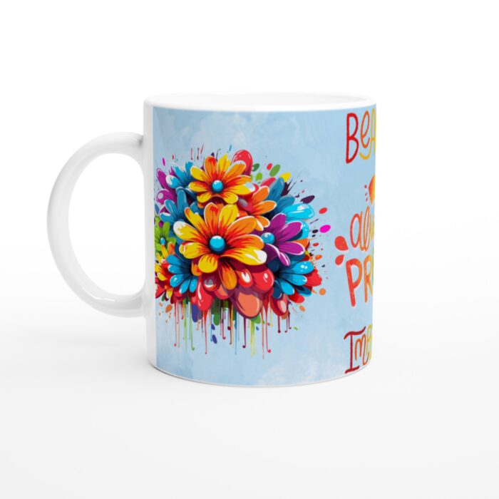 Färgexplosion Keramisk Mugg – "Beautiful, Always Proud, Important" i Levande Regnbågsfärger