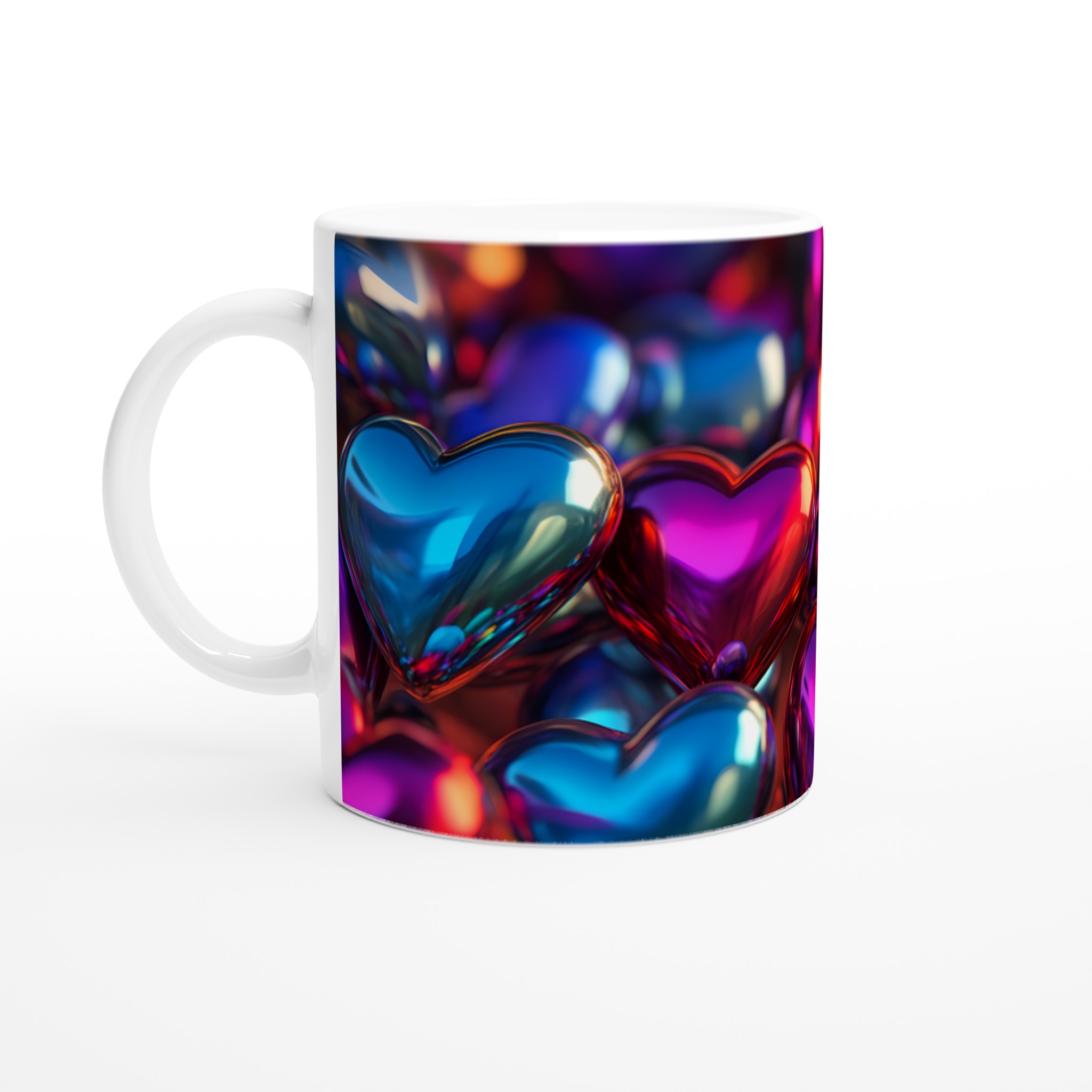 Kärlek i varje klunk: Keramisk mugg med glänsande hjärtan – Perfekt för alla hjärtans dag!