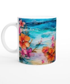 Mugg – Tropisk Blomsterdröm med Havsbris - Livfull Keramikmugg för Vardagsglädje