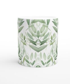 Akvarell Grön Blad Mugg – 11oz Keramisk Kaffemugg med Naturlig Design