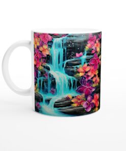 Tropiska vattenfall Keramisk Mugg – Konstnärlig Design med Vibrerande Plumeriablommor