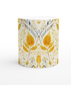 Gyllene löv 11oz Keramikmugg - Lyxig Flora Design för Kaffe & Te