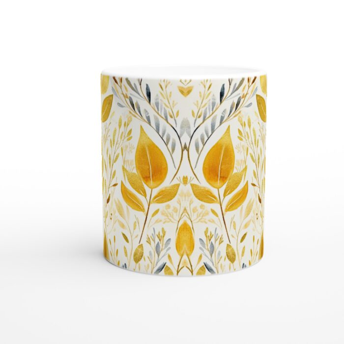 Gyllene löv 11oz Keramikmugg - Lyxig Flora Design för Kaffe & Te