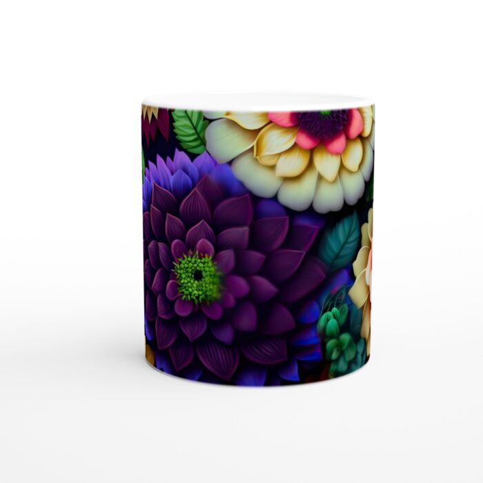 Färgexplosion Vit Keramikmugg 11oz – Levande Blomsterdesign för Kaffe & Te