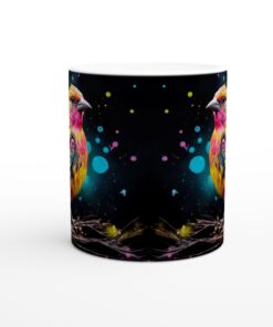 Färgsprakande Fågel Keramikmugg - 11oz Vit Kopp med Unikt Konsttryck för Kaffe, Te och Varm Choklad
