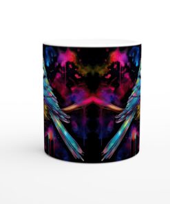 Färgexplosion: Konstnärlig Fågel Keramikmugg - 11oz Vit för Kaffe & Te