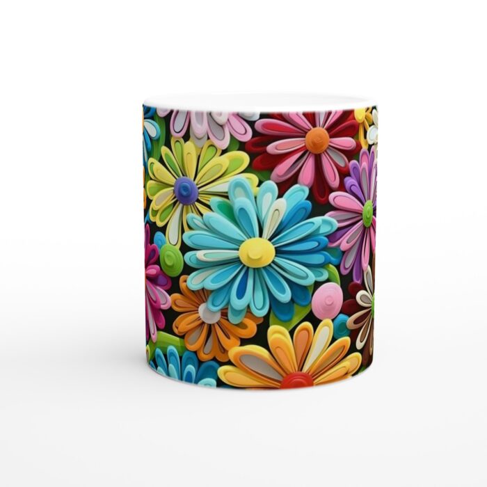 Färgglad Blomsterglädje Keramisk Mugg - 11oz Vit Kvalitetsmugg för en Solig Start på Dagen