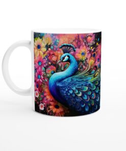 Färgsprakande Påfågelmugg – Konstnärlig Keramisk Mugg för Kaffe och Te