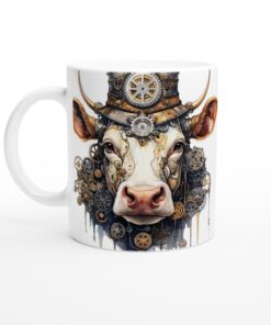 Steampunk Ko – Unik Keramisk Mugg för den Tekniska Kaffeälskaren