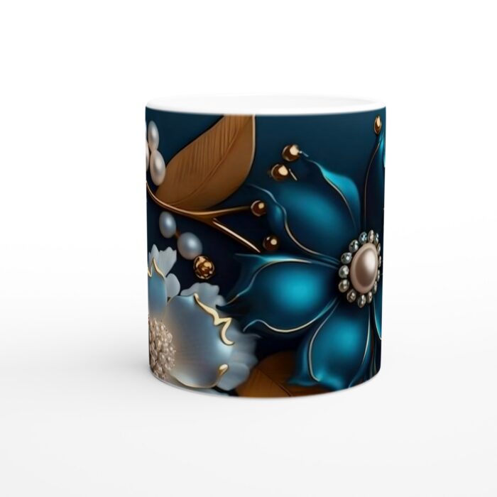 Elegant Marinblå och Guld Keramikmugg - Lyxig Design med Pärldetaljer - 11oz