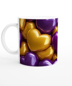 Kärlek i Guld & Lila: Exklusiv Keramisk Mugg med Glänsande Hjärtan
