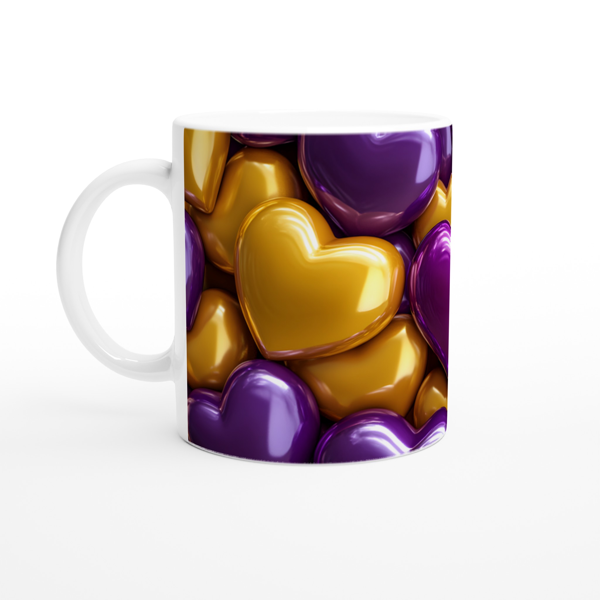 Kärlek i Guld & Lila: Exklusiv Keramisk Mugg med Glänsande Hjärtan