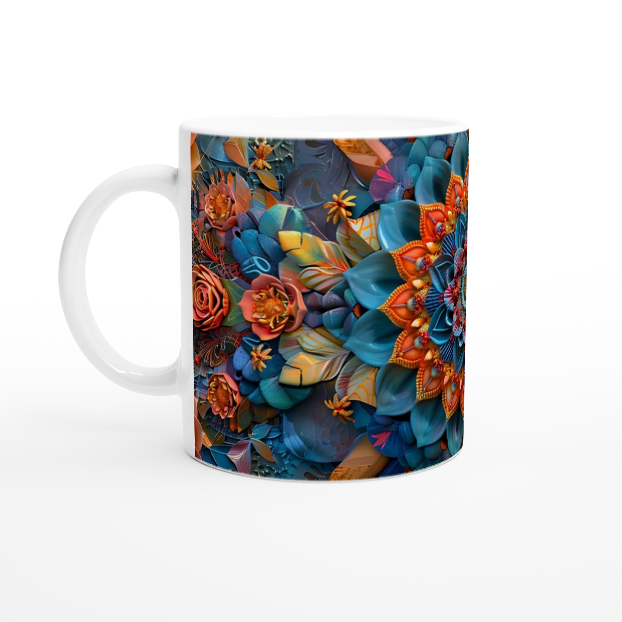 Mångfärgad Blommig Mandala-Mugg – Vit 11Oz Keramisk Mugg Med Intrikata Korall- Och Turkosa Mönster Alla Produkter Mugglagret.se Mångfärgad Blommig Mandala-Mugg – Vit 11Oz Keramisk Mugg Med Intrikata Korall- Och Turkosa Mönster - Bild 1
