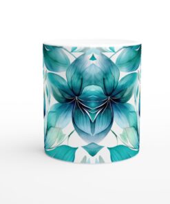 Tropisk Aqua Botanisk Keramisk Mugg - 11oz Vit för Kaffe & Te med Akvarell Design