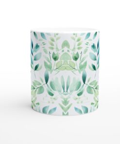 Akvarell löv, keramikmugg, 11 oz – vit