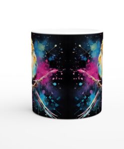 Färgexplosion Fågel Keramisk Mugg - Livfull Akvarellkonst för Din Vardag